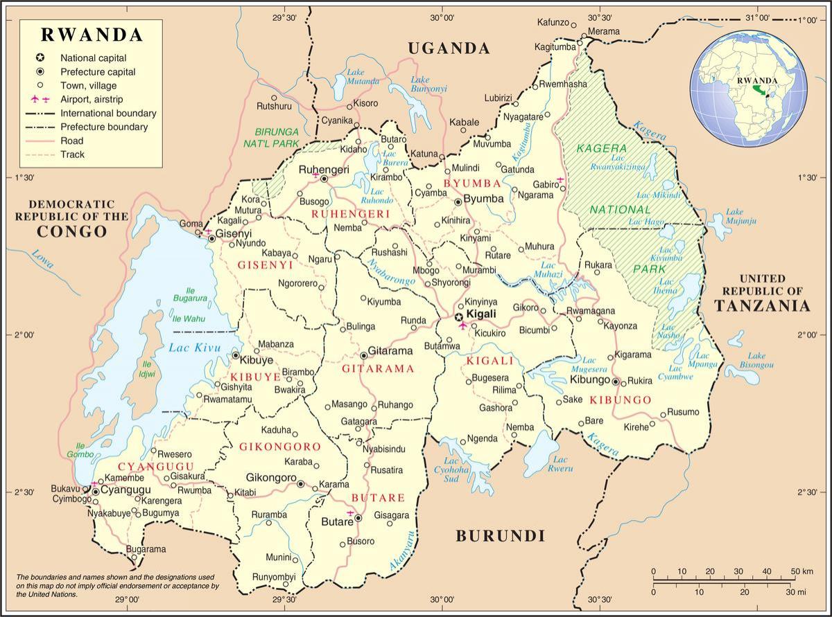memorijska kartica Ruande u susjednim zemljama