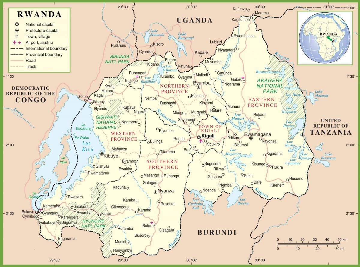 karta Ruandi političkih